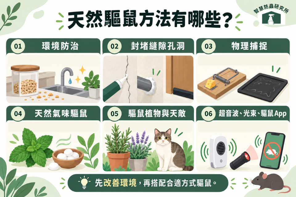 天然驅鼠方法的重點，是讓老鼠「沒得吃、進不來、待不住」